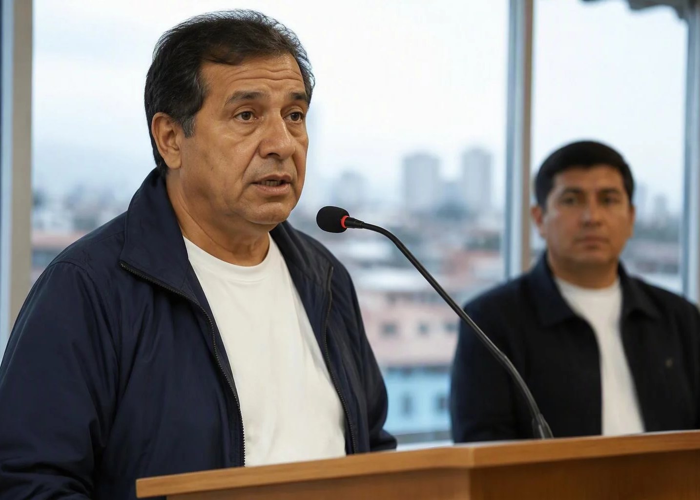 Micrófono montado en el atril de madera