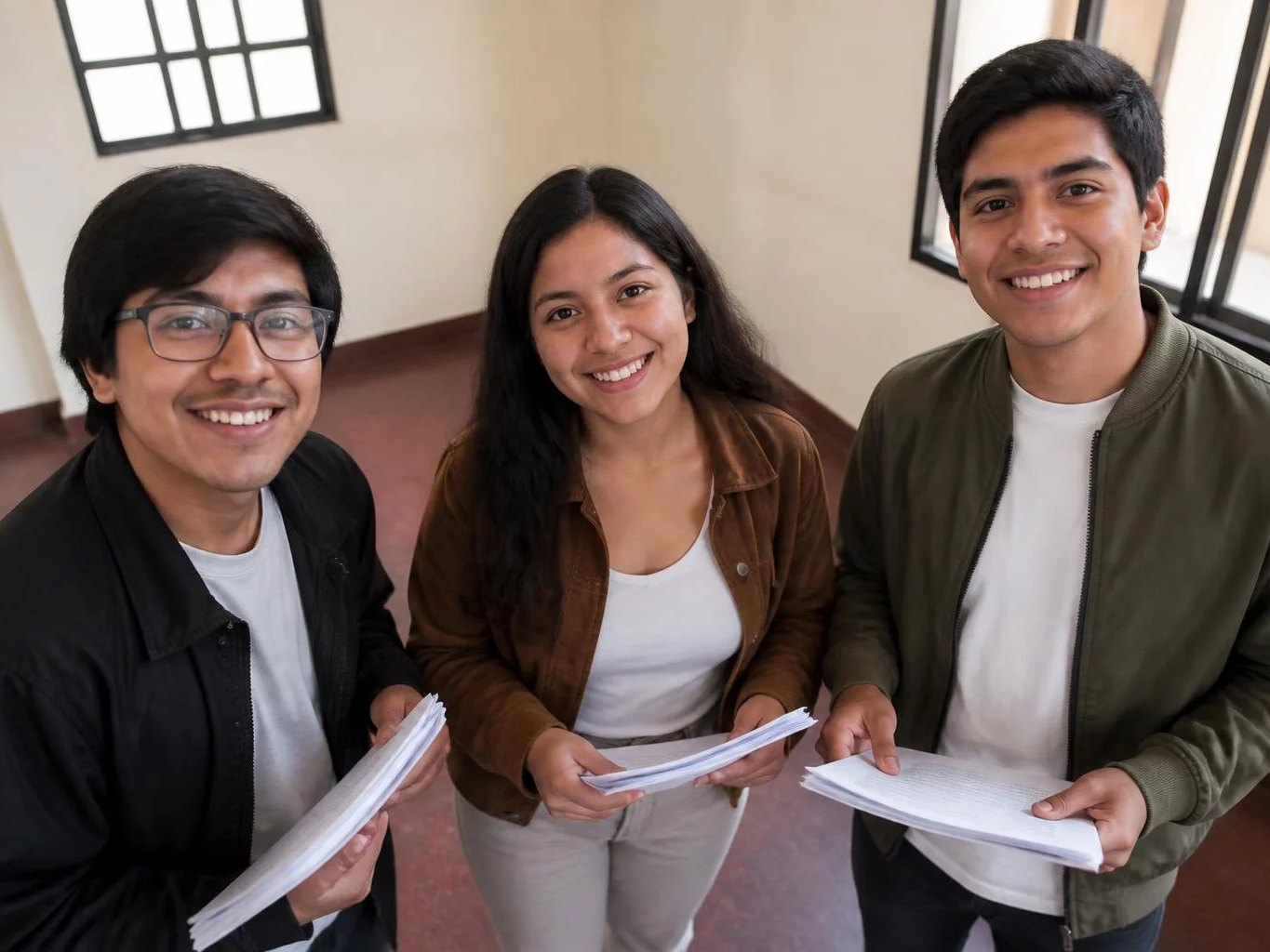Tres adultos con sus apuntes, al cerrar la sesión